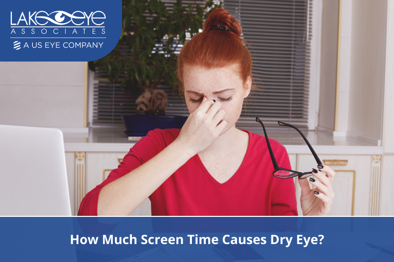 A woman suffering from Dry eye while watching the screen