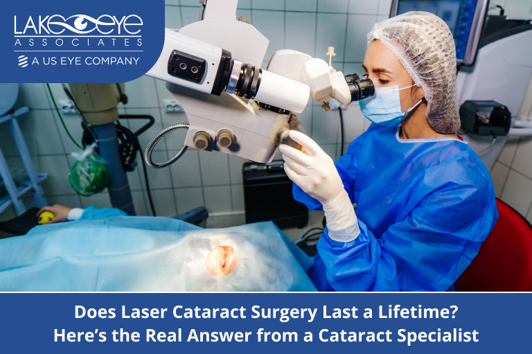 Surgeon performing laser cataract eye surgery