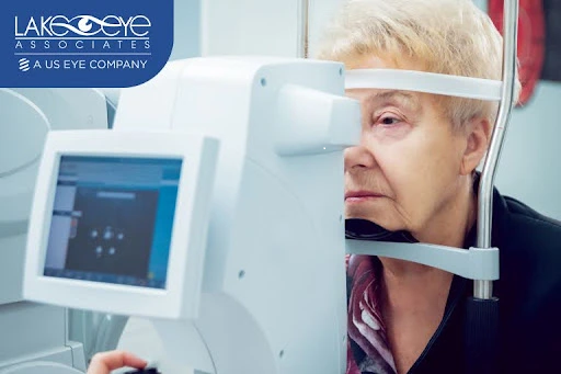 Senior patient receiving laser cataract exam
