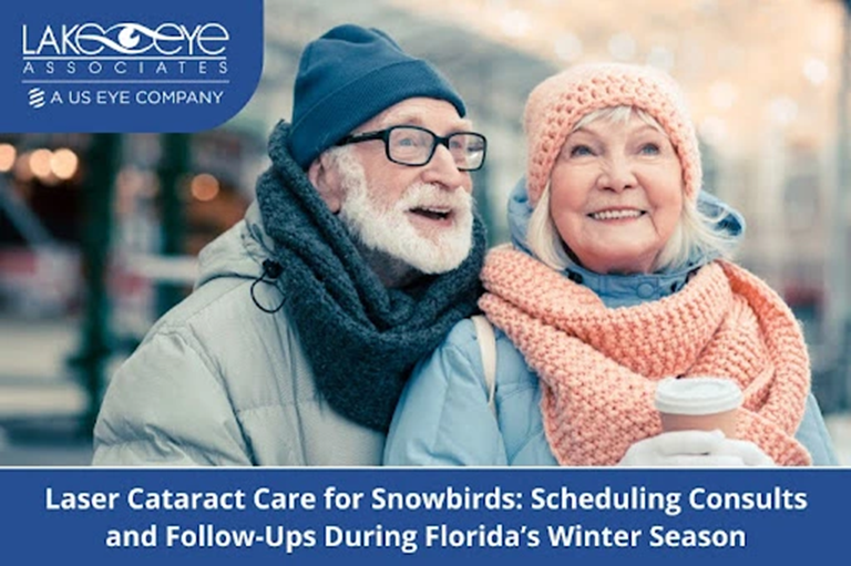 Snowbird couple enjoying clear vision in winter after laser cataract surgery