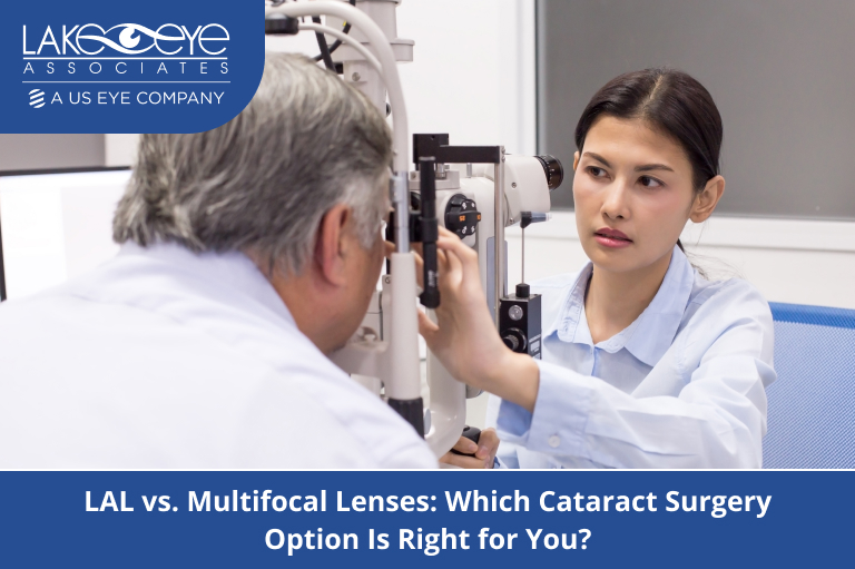 Doctor diagonising a patient for Light Adjustable Lens vs Multifocal Lenses for Cataracts
